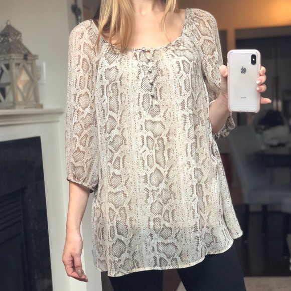 Python Print Sheer Peasant Blouse/Tunic - Picture 3 of 4